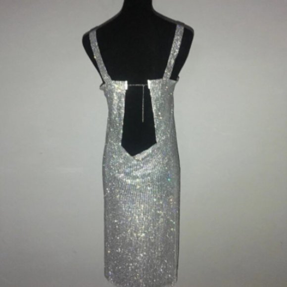 Silver Rhinestone Sexy Slit Bodycon - Picture 3 of 5